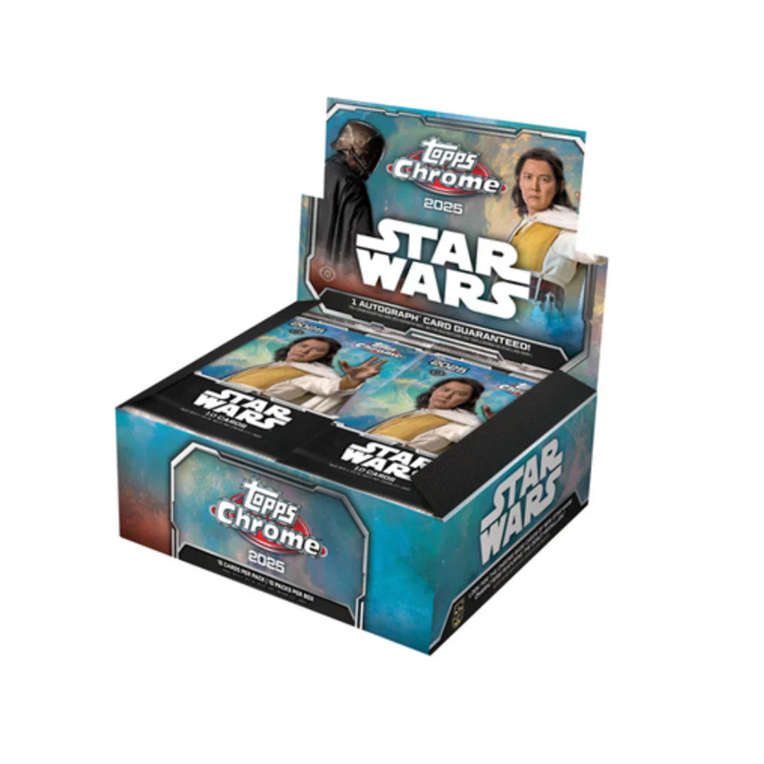Dive into the excitement of collecting with the 2025 Topps Chrome Star Wars Hobby Box. This set offers high-quality cards featuring iconic characters and stunning chrome finishes that bring the Star Wars universe to your fingertips. Each hobby box is packed with exclusive inserts and chase cards, perfect for serious collectors looking to add rarity and value to their collection. Experience the thrill of uncovering standout parallels and autographs that celebrate the saga’s legendary heroes and villains. Ele