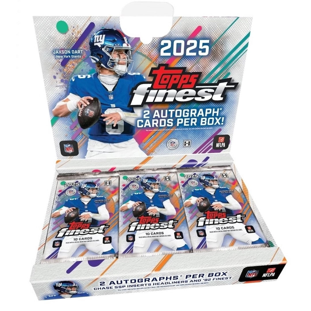 Experience the pinnacle of football card collecting with the 2025 Topps Finest Football Hobby Box. Each box delivers premium packs packed with stunning autographs, rare parallels, and coveted rookie cards of the NFL's brightest stars. Finest's signature refractor technology creates eye-catching visual appeal, while limited print runs ensure genuine scarcity. Perfect for serious collectors and investors seeking high-end pulls and authentic memorabilia from the 2025 season.