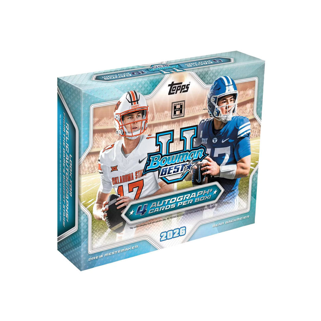 Dive into the 2026 Bowmans Best University Football Hobby Box and chase the next generation of college football stars. Each box delivers premium packs loaded with autographs, relic cards, and dynamic rookie content featuring top-tier university athletes poised for NFL stardom. Perfect for collectors seeking authentic memorabilia from tomorrow's legends. Build your collection with cards that celebrate college football excellence and capture the excitement of emerging talent ready to make their mark on the sp