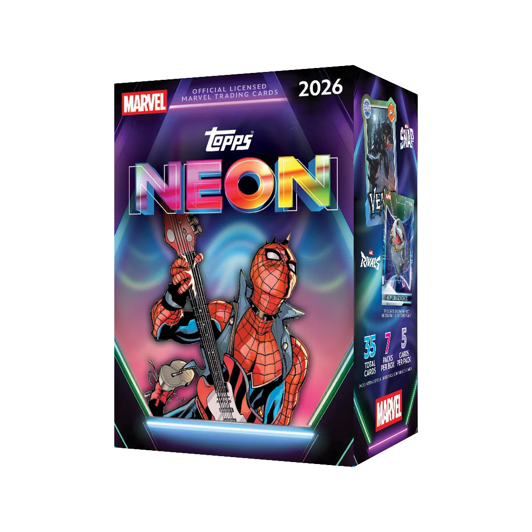 Dive into vibrant, modern card collecting with the 2026 Topps Neon Marvel Blaster Box. This exciting set features bold neon-infused designs of your favorite Marvel characters, delivering fast-paced pack-opening action. Perfect for collectors and fans alike, each box contains multiple packs packed with base cards, inserts, and the chance to pull rare parallel versions. Experience the electric energy of Marvel in stunning neon style—ideal for building collections or finding that next big hit.