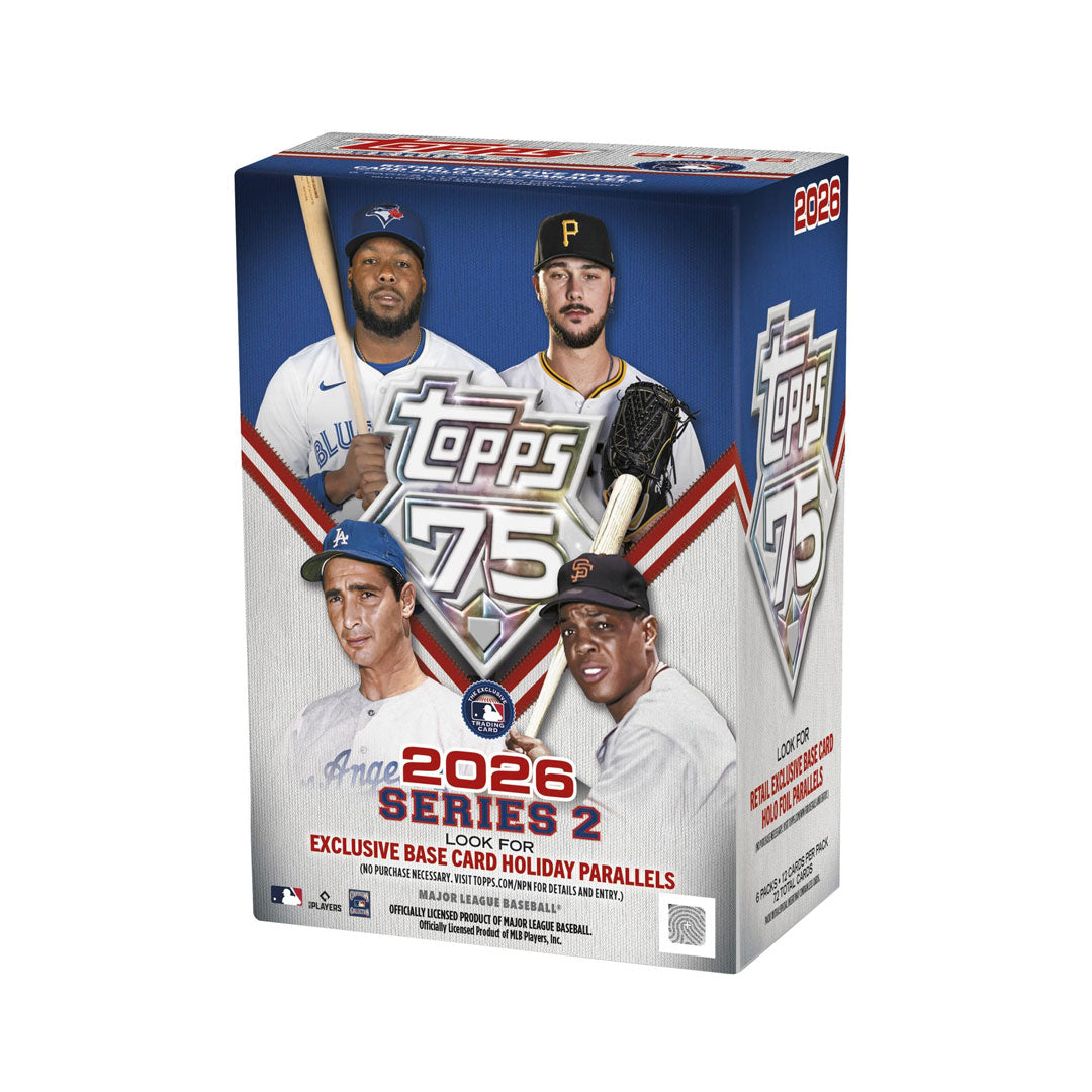 Rip into the 2026 Topps Series Two Baseball Blaster Box and chase the hottest rookie cards and star player hits of the season. Each box contains multiple packs packed with base cards, inserts, and the chance to pull rare parallels and autographed cards. Perfect for collectors and fans looking to build their collections or find that next big pull. Experience the thrill of opening fresh product from one of baseball's most iconic card manufacturers.