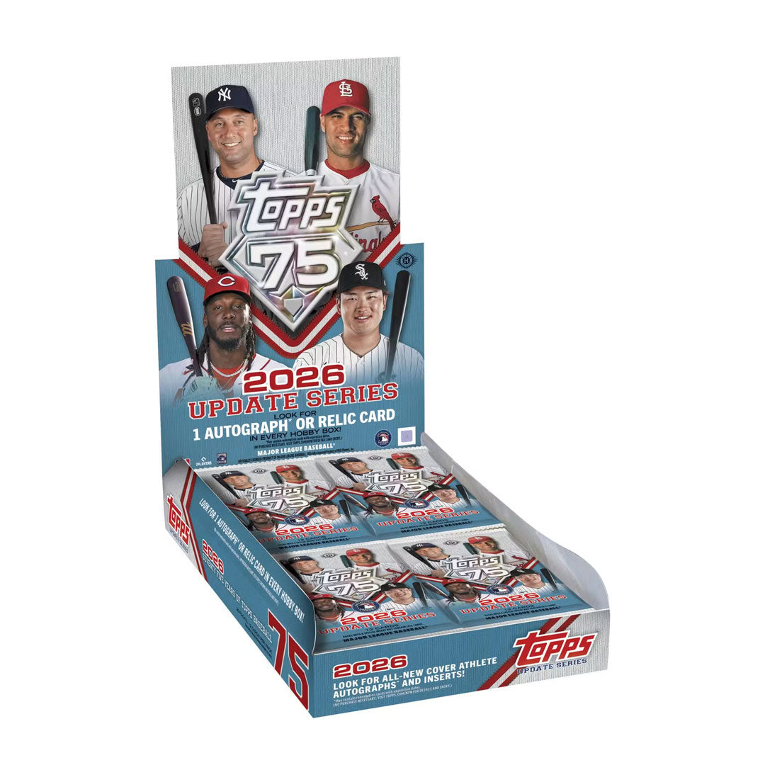 Collect the latest rookie cards and star players from the 2026 MLB season with this Topps Update Series Baseball Hobby Box. Each box contains premium packs featuring exclusive parallels, autographs, and rare inserts. Perfect for serious collectors and fans looking to build their collections with the hottest new talent and established superstars. Open packs of factory-sealed baseball cards with the potential for valuable hits and memorable moments from the current season.