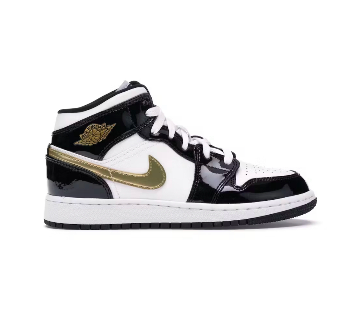 Air jordan 1 mid se gs black metallic gold white discount