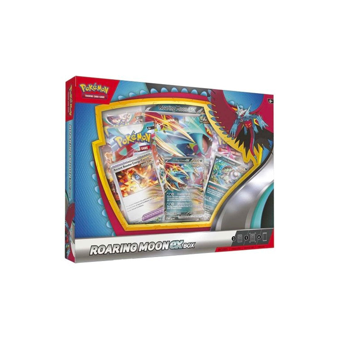 Pokemon Roaring Moon EX Collection Box  Unleash the power and thrill of Pokemon with the Roaring Moon EX Collection Box! With exclusive EX cards, this box is perfect for any trainer looking to expand their collection. Experience the excitement and battles of the Moon with this must-have set.