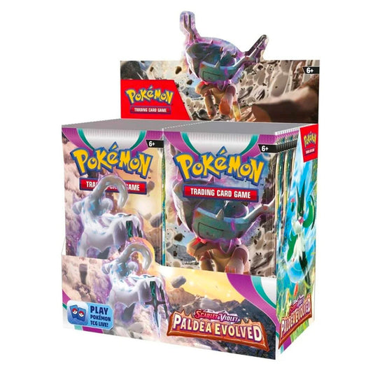 Pokemon Scarlet & Violet Paldea Evolved Booster Box Be the true Pokémon master with the Pokemon Scarlet & Violet Paldea Evolved Booster Box! With this booster box, you'll get 8 packs of 10 cards and a chance to collect 2 extra special cards. The possibilities are endless—get started on your journey to becoming a legendary Pokémon trainer!