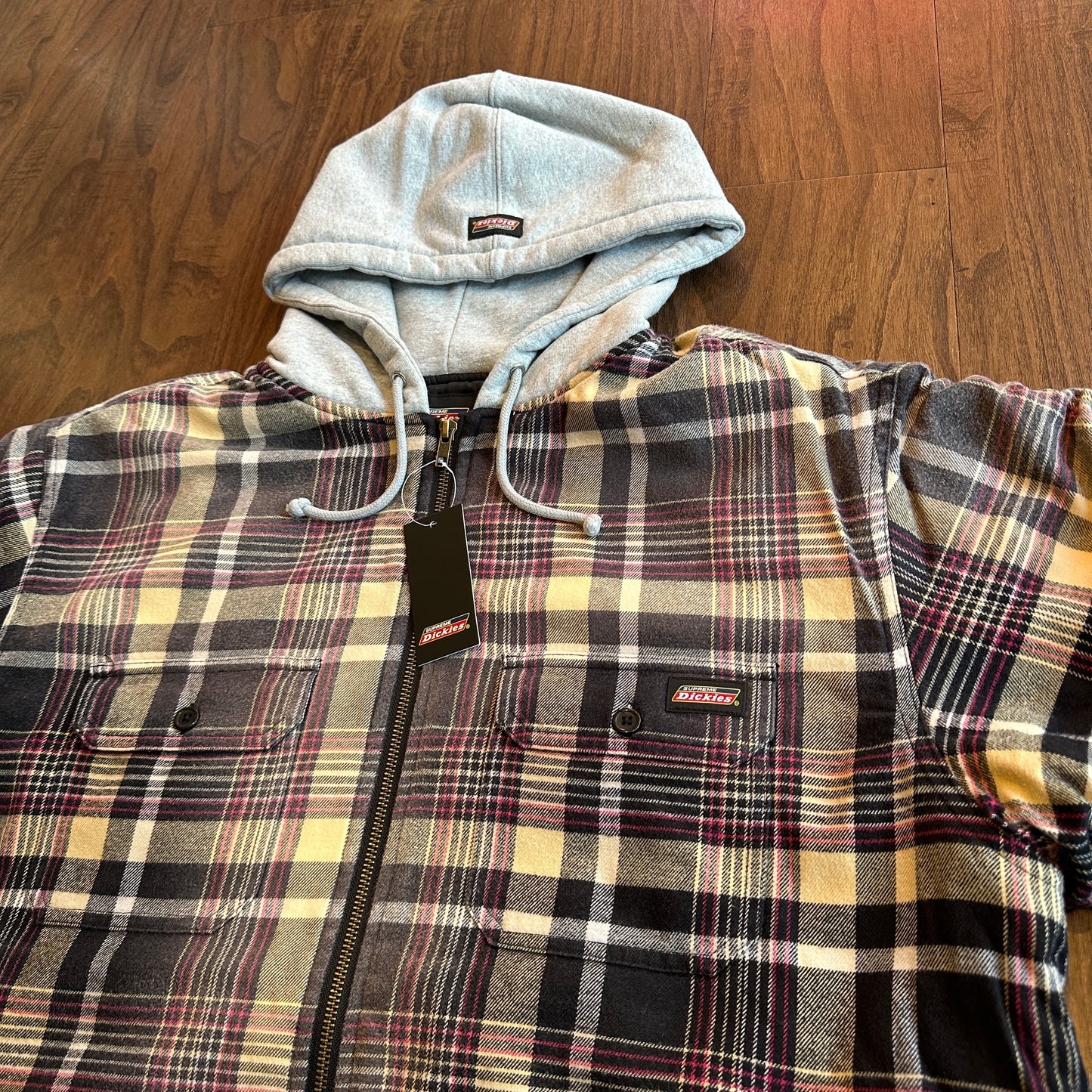 Supreme Dickies Plaid Hooded Zip Up Shirt Black