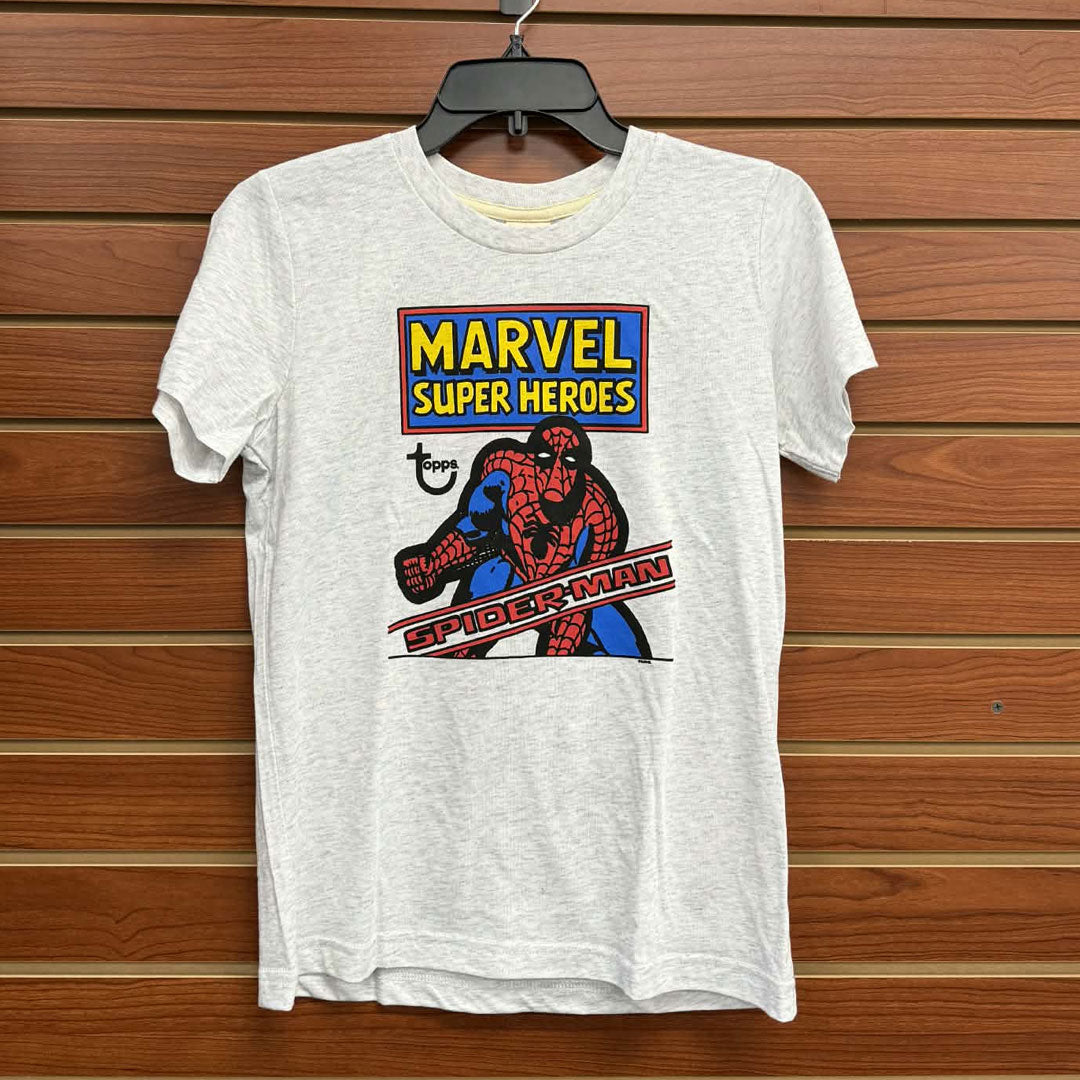 Let young Spider-Man fans express their superhero passion with this officially licensed Topps Marvel youth tee. Crafted from soft, breathable ash grey cotton, it features vibrant Spider-Man graphics that capture the web-slinger's dynamic energy. Designed specifically for kids, this comfortable fit is ideal for everyday adventures, playdates, or Marvel movie marathons. Give the young hero in your life a shirt that combines quality construction with their favorite character—a must-have for any growing collect