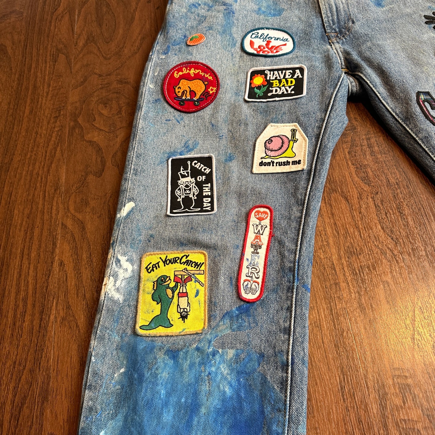 *VINTAGE** Patchwork Paint Splatter Jeans (32Wx32L)