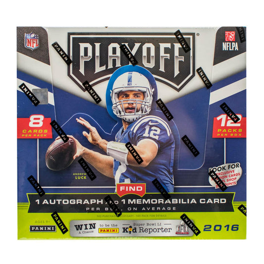 2016 Panini Playoff Football Hobby Box Get ready for football season with this 2016 Panini Playoff Football Hobby Box. Filled with lots of surprises and incredible collectibles, open this box to find rookie cards, autographs, parallel cards, inserts, and more! Make it a game day tradition today!