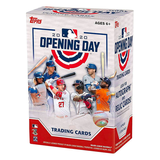 2020 Topps Opening Day Baseball Blaster Box Experience the excitement of Opening Day with the 2020 Topps Opening Day Baseball Blaster Box. With 11 packs of 7 cards, uncover a variety of rookies, vets, and your all-time favorite stars! Get up close and personal with the action and find your potential investment treasures!