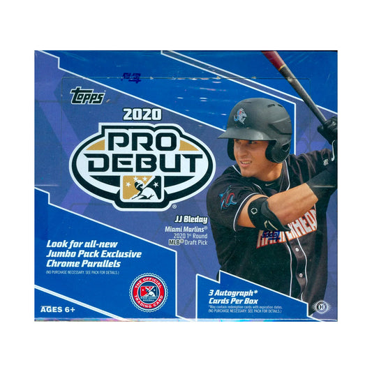 2020 Topps Pro Debut Baseball Jumbo Box Experience the thrill of the 2020 Topps Pro Debut Baseball Jumbo Box! Get 144 cards, with 3 Autograph Cards, and discover the untold stories of the next generation of baseball stars. Collect the excitement and be the first to know who the future legends will be!