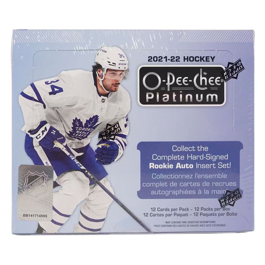 2021-22 Upper Deck O-Pee-Chee Platinum Hockey Hobby Box Discover the next generation of hockey stars with 2021-22 Upper Deck O-Pee-Chee Platinum Hockey Hobby Box! Get 12-card packs with a mix of veterans, rookies, and more! Collect all the rare autographs and memorabilia cards to complete your collection! Come join the excitement and experience Upper Deck hockey like never before!