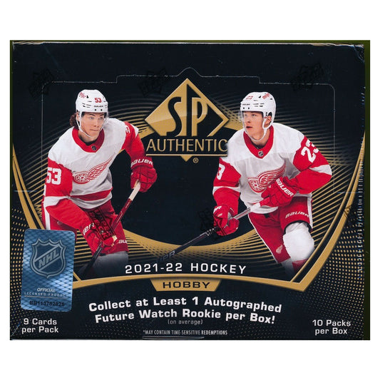 2021-22 Upper Deck SP Authentic Hockey Hobby Box Discover hockey history in every box of 2021-22 Upper Deck SP Authentic Hockey! Loaded with potential, this hobby box contains a wide array of memorabilia and autographed cards to thrill any die-hard hockey fan. Let yourself be amazed by this collection of fantastic hockey cards. Grab yours today and join in the excitement!