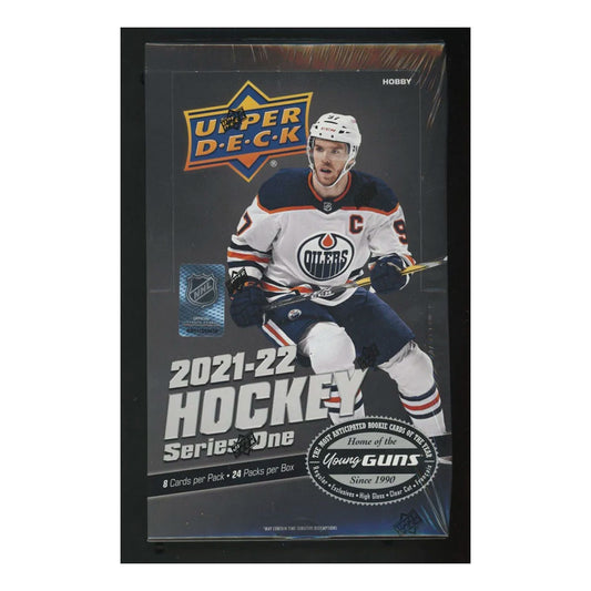 2021-22 Upper Deck Series One Hockey Hobby Box Treat yourself to the thrill of collecting with the 2021-22 Upper Deck Series One Hockey Hobby Box! Enjoy the excitement of pulling rare cards from a variety of sets, including Young Guns, Team Canada and much more! Get ready to experience the joy of every new pull!
