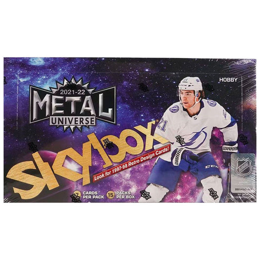 2021-22 Upper Deck Skybox Metal Universe Hockey Hobby Box Discover an exciting new chapter of hockey cards with the 2021-22 Upper Deck Skybox Metal Universe Hockey Hobby Box! With an incredible selection of cards featuring stars from the hockey world, you'll be sure to experience hours of collectible bliss! Don't miss your chance to get in on the action!