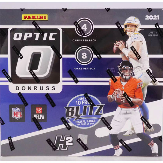 2021 Panini Donruss Optic H2 Football Hobby Box Discover 2021's hottest football cards with the 2021 Panini Donruss Optic H2 Football Hobby Box! This is your chance to add premium cards from the best players in the NFL to your collection. Open the box and find the card of your dreams!
