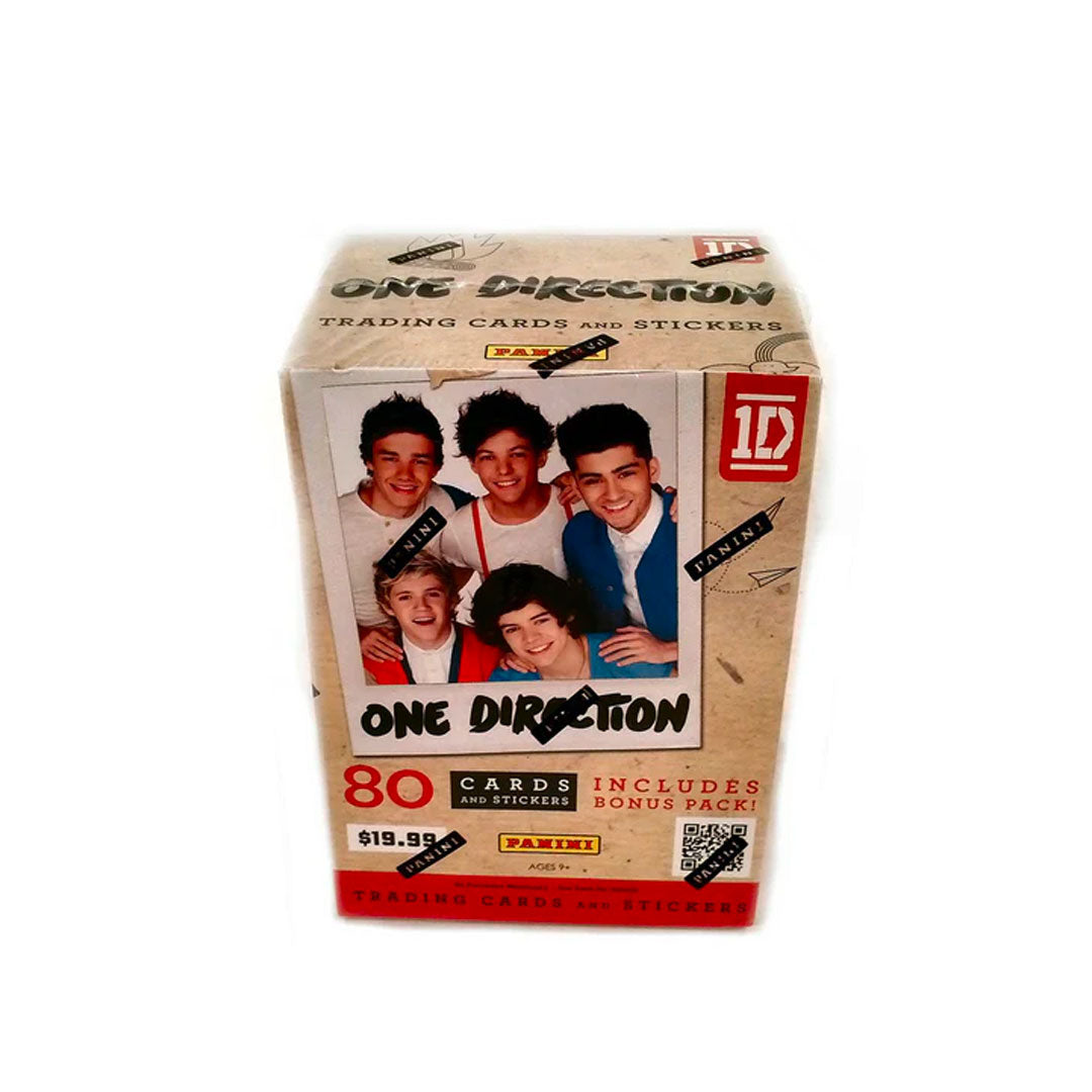 2021 Panini One Direc Get ready to take your trading card collection to the next level with the 2021 Panini One Direction Trading Cards Sticker Blaster Box. Featuring fan-favorite cards and vibrant stickers, this collector's set will have you singing along and filling up your binder with musical memories. What direction will your collection take?  tion Trading Cards Sticker Blaster Box