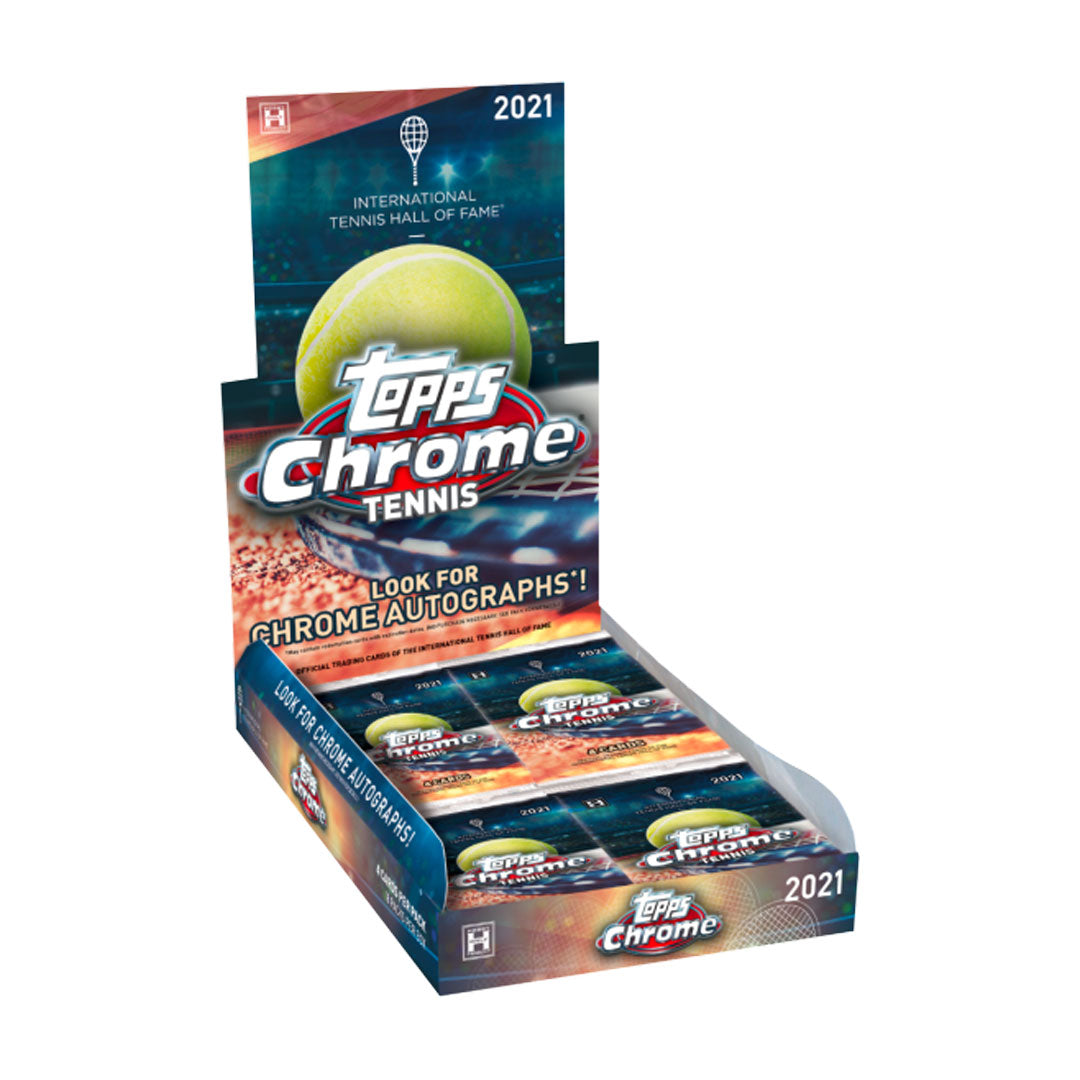 2021 Topps Chrome Tennis Hobby Box Experience the thrill of the court with the 2021 Topps Chrome Tennis Hobby Box! Featuring one autograph and one relic card per box, along with a wide variety of foil parallels, this box is a must-have for the passionate sports fan. Start your collection today and be part of the action!