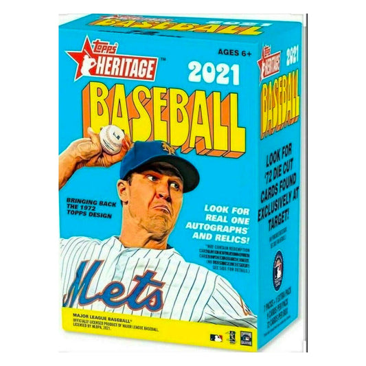 2021 Topps Heritage Blaster Box Unlock the history of 2021 Topps Heritage with a blaster box! Each box contains 10 packs of classic cards with retrospective designs from the original 1971 Topps baseball cards. Every box contains chances at: 1 Autograph and 1 Relic Card. Step into the past and relive the glory with a blast from 2021 Topps Heritage!