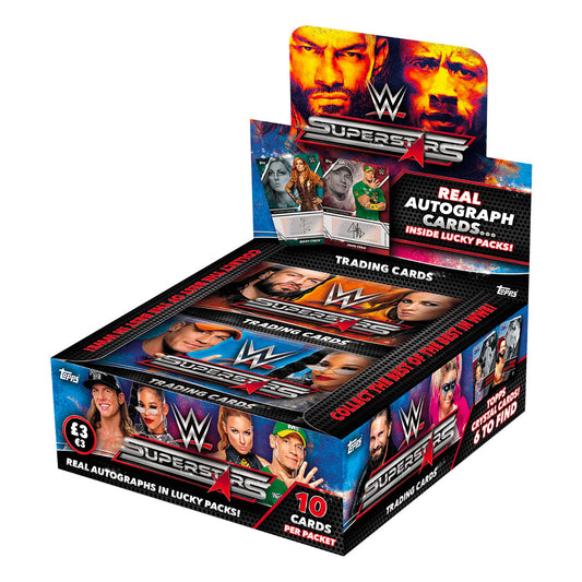 2021 Topps WWE Superstars 20-Pack Box Experience the excitement of WWE Superstars with the 2021 Topps WWE Superstars 20-Pack Box. Wielding the power of 20 Top-Loading packs, you’ll be sure to find an extensive line-up of vivid trading cards with a range of autographs and relics fit for the ages. Unlock the world of possibilities today and thrill to the drama of WWE Superstars!