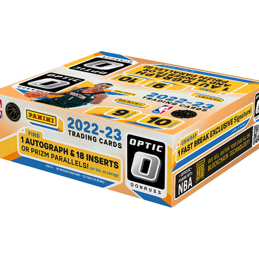 Unlock the future of collecting with the 2022-23 Panini Donruss Optic Fast Break Basketball Box! The perfect addition to any collection, this box gives you access to some of the most sought-after cards of the year. With 9 cards per pack, the possibilities for amazing finds are endless! Don't miss out on your chance to jump into the Optic party!