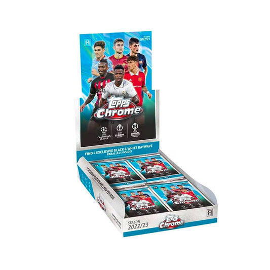 2022-23 Topps Chrome UEFA Club Competitions Soccer LITE Box Discover exciting 2022-23 Topps Chrome UEFA Club Competitions Soccer LITE Box! Enjoy 16 packs per box, with 4 cards per pack! Immerse yourself in the world of European soccer with this special edition box and unlock the potential to add rare memorabilia to your collection! Start your journey to soccer glory with Topps now!