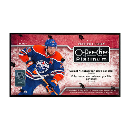 2022-23 Upper Deck O-Pee-Chee-Platinum Hockey Hobby Box <p data-mce-fragment="1">Experience the thrill of the ice with the 2022-23 Upper Deck O-Pee-Chee-Platinum Hockey Hobby Box. Indulge in this collector's dream featuring exclusive designs and premium cards. With every pack, uncover stunning visuals and unique cards to add to your collection. Upgrade your game with the O-Pee-Chee-Platinum Hockey Hobby Box!</p>