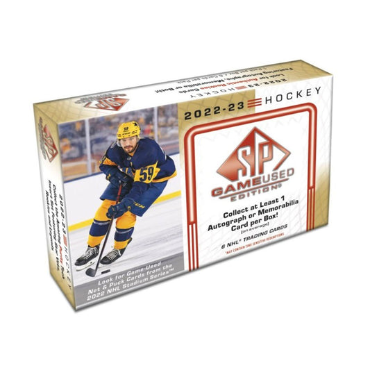 2022-23 Upper Deck SP Game Used Hockey Hobby Box Experience the ultimate thrill of collecting with the 2022-23 Upper Deck SP Game Used Hockey Hobby Box! Packed with the latest and greatest features, this box offers top-of-the-line cards and exclusive hits that will elevate your collection to new heights. Get ready to upgrade your game with this must-have box.
