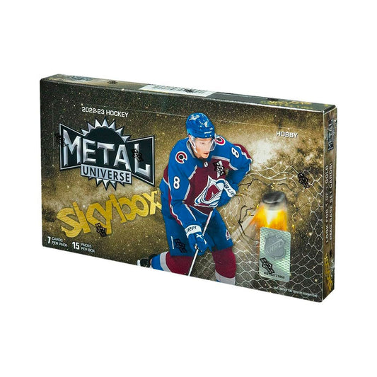 2022-23 Upper Deck Skybox Metal Universe Hockey Hobby Box Unlock the gates to the beautiful world of 2022-23 Upper Deck Skybox Metal Universe Hockey with this Hobby Box! Enjoy searching for exhilarating and game-changing autographs and cards.
