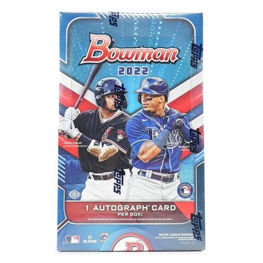 Experience the thrill of the game with the 2022 Bowman Baseball Hobby Box. Unwrap a variety of exciting features, including exclusive rookie cards and top prospects. Build your collection and get ready for the new season. Don't miss out on this must-have for any baseball fan!