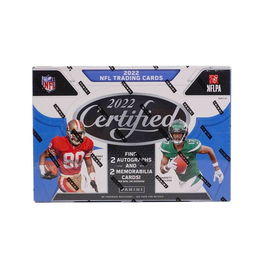 2022 Panini Certified Football Hobby Box Discover the future of football with the 2022 Panini Certified Football Hobby Box! Get a first look at the newcomers, rookies, and stars of tomorrow with this all-inclusive box. With 10 packs of autograph, memorabilia, and base cards, you're sure to find trading gems to fuel your collection. Get in the game!