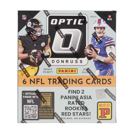 2022 Panini Donruss Optic Football Asia Tmall Box Be the first to get your hands on the 2022 Panini Donruss Optic Football Asia Tmall Box. Breathe life into your collection with vibrant colors, authentic player signatures, and beautiful artwork. Get ready to be awed by the power of Panini's incredible cards!