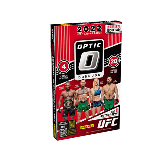 2022 Panini Donruss Optic UFC Hobby Box﻿ Discover the spark of Optic with every 2022 Panini Donruss Optic UFC Hobby Box! Get exclusive cards with advanced technology and absurdly powerful designs that make this set like no other! Unearth the never-before-seen wonders of this Kosmic collection and let your eyes light up at the rare finds within!