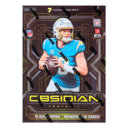 2022 Panini Obsidian Football Hobby Box Power up your collecting with 2022 Panini Obsidian Football Hobby Box! This box includes 7 cards with Continuing the Legacy Autographs, Obsidian Materials, and Onyx Materials. Get the ultimate panini experience with the legendary Panini quality and shine!