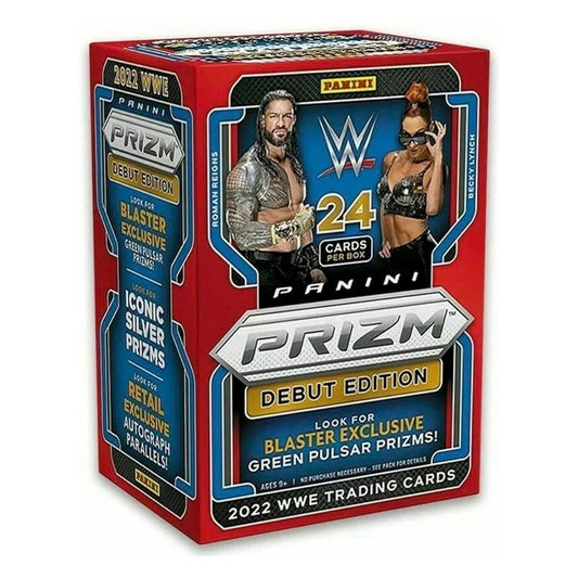 2022 Panini Prizm WWE Blaster Box Experience the thrill of pulling exclusive cards of your favorite WWE Superstars with the 2022 Panini Prizm WWE Blaster Box! Collect one chance at an autograph and memorabilia cards in every box, and don't miss out on Prizm parallels! Relive your favorite moments with every box you open!