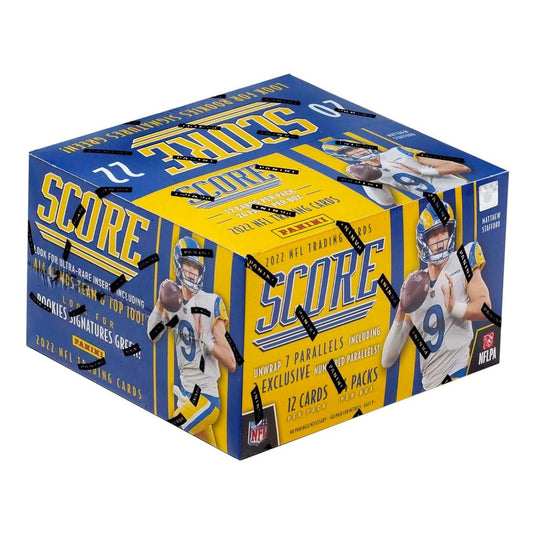 2022 Panini Score Football Retail Box Introducing the 2022 Panini Score Football Retail Box! This box is packed with excitement, featuring an incredible selection of autographs, memorabilia, and parallels! Be sure to get yours today and get in on the action!
