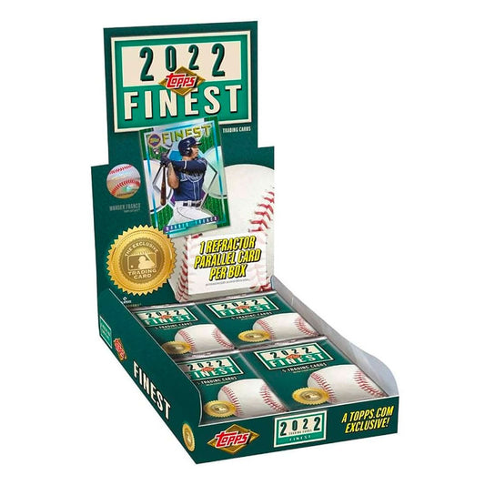 2022 Topps Finest Flashbacks Baseball Hobby Box  Experience the thrill of chasing your favorite players from the past and present with the 2022 Topps Finest Flashbacks Baseball Hobby Box! Uncover autographs and rare refractor parallels, and build your collection of the greatest baseball cards ever! Get ready to go deep, because this box offers an epic thrill!