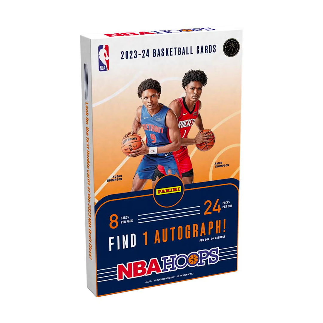 2023-24 Panini NBA Hoops Basketball Hobby Box Discover the world of NBA Basketball with the 2023-24 Panini NBA Hoops Basketball Hobby Box! With 24 packs of 8 cards per box, you'll get to explore the excitement of the league, and experience the thrill of discovering great players, teams, and memorabilia. Get ready to celebrate the 2023-24 season!