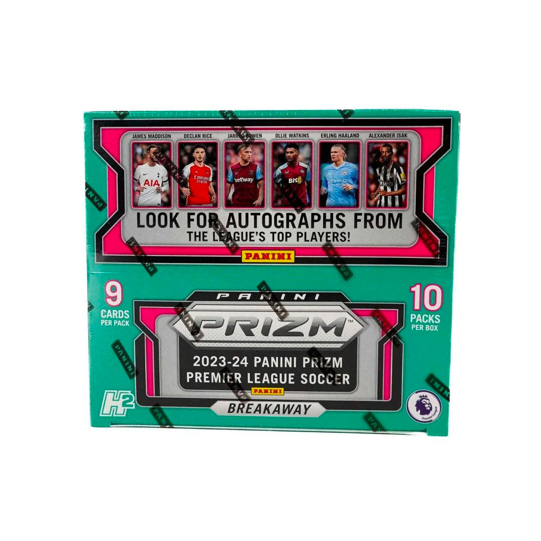 Unlock the excitement of the beautiful game with the 2023-24 Panini Prizm EPL Soccer Breakaway Box! Featuring the renowned Prizm technology, this box boasts stunning autographs and vibrant player cards. Show your support for your favorite team and players with this must-have collector's item.