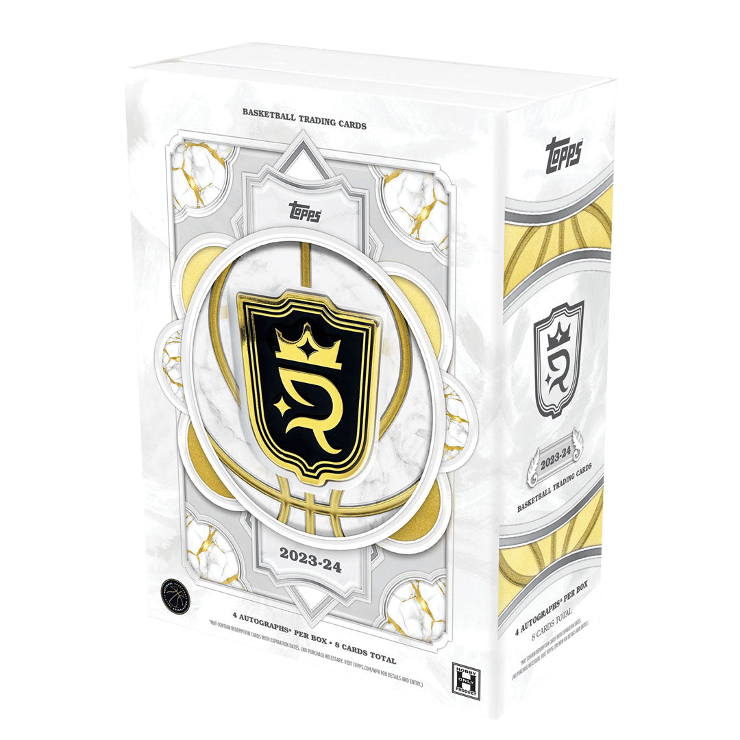 Unlock exclusive moments from the 2023-24 basketball season with the Topps Royalty Basketball Hobby Box. Each box delivers premium cards featuring top rookies and legends, enhanced with stunning designs and rare inserts. Perfect for collectors seeking valuable additions and thrilling chase cards, this set combines high-end quality with the excitement of potential rare hits. Elevate your collection today with cards that celebrate the royalty of the game.