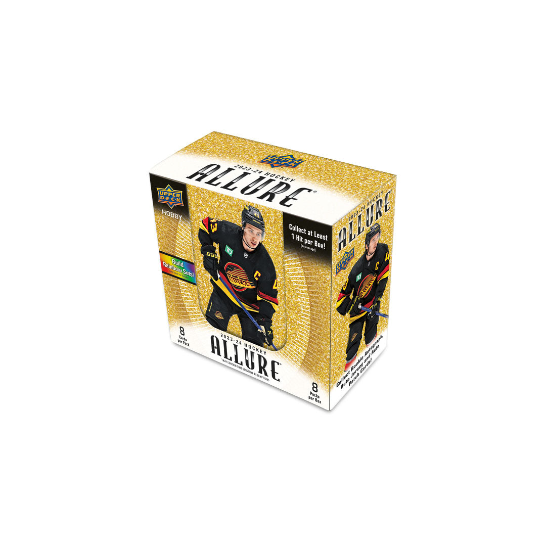 Introducing the highly anticipated 2023-24 Upper Deck Allure Hockey Hobby Box! Experience the thrill of opening packs filled with premium cards featuring top players from the upcoming season. With stunning designs and exclusive inserts, this box offers endless excitement for hockey fans and collectors alike. Get yours now!