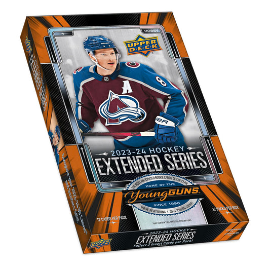 Experience the thrill of the game with the 2023-24 Upper Deck Extended Series Hockey Hobby Box! This box features the latest and greatest from Upper Deck, providing endless excitement for any hockey fan. With exclusive features and top players, this box is the ultimate addition to any collection.