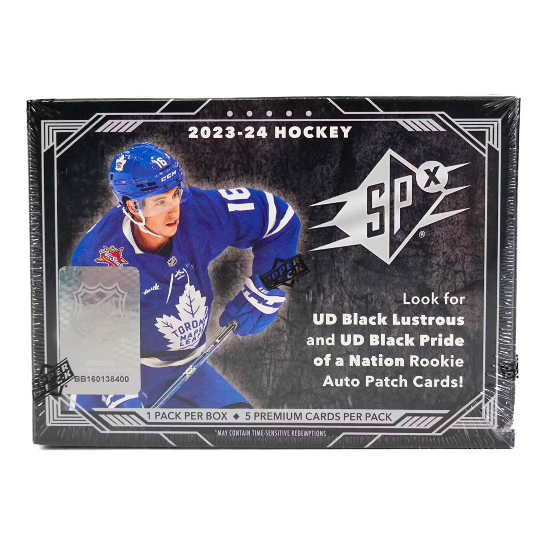 Elevate your hockey collection with the 2023-24 Upper Deck SPX Hockey Hobby Box. This box features premium cards and exclusive inserts from the beloved Upper Deck brand. Experience the thrill of owning unique cards and showcasing them to fellow collectors. Don't miss out on this opportunity to enhance your collection!