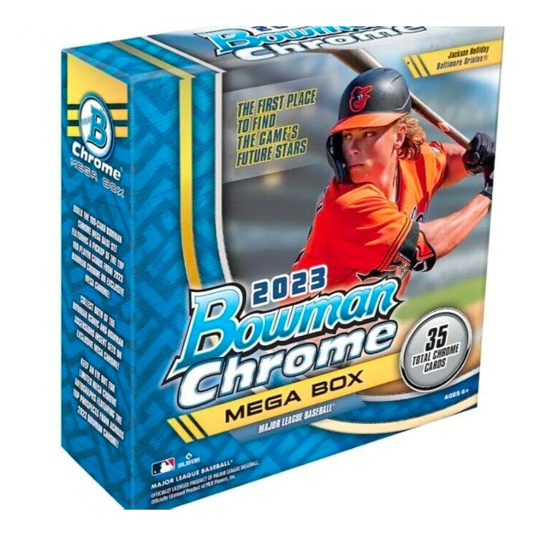2023 Bowman Chrome Baseball Mega Box Relive the excitement of opening a new pack of cards with the 2023 Bowman Chrome Baseball Mega Box! Featuring 7 packs of exclusive and highly collectible cards, this is the perfect set for any aspiring baseball card collector! Enjoy hours of fun with this special edition pack of cards!