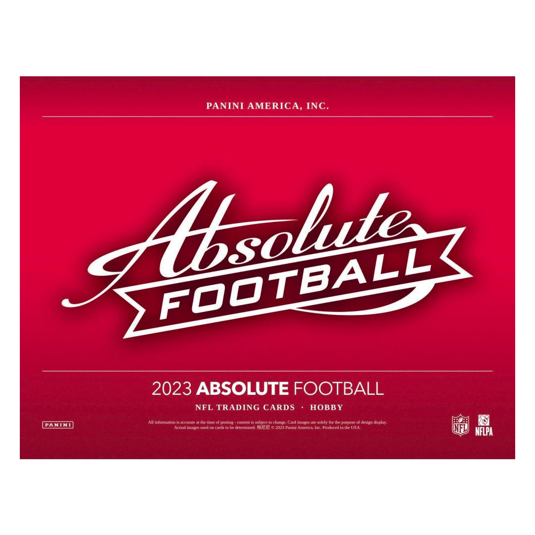 2023 Panini Absolute Football Hobby Box Experience the thrill of the game with the 2023 Panini Absolute Football Hobby Box. With this box, you'll receive an assortment of collectible cards featuring top players and teams from the upcoming season. Don't miss out on your chance to add these rare and valuable cards to your collection! Place your PRE-SALE order now.