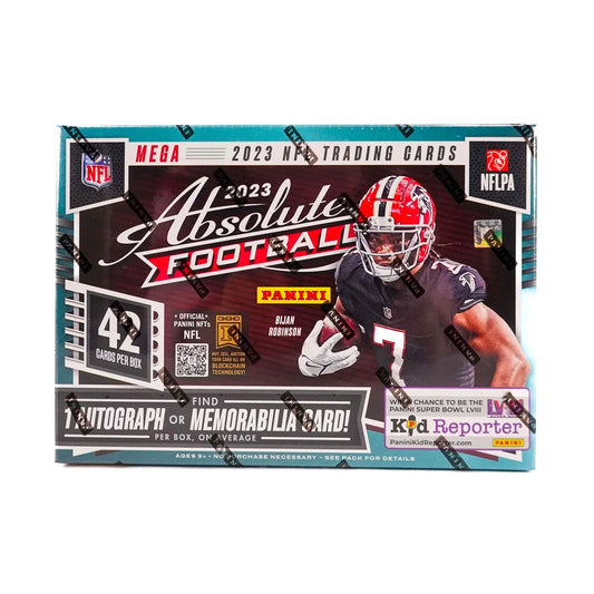 Experience the thrill of the game with our 2023 Panini Absolute Football Hobby Mega Box! This limited edition box includes exclusive football cards featuring top players and rookies. Score big with this must-have for any football fan. Don't miss out on the ultimate game-day collectible.