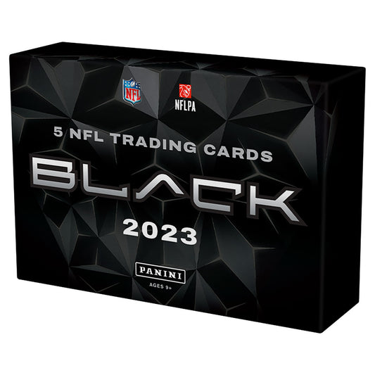 2023 Panini Black Football Hobby Box Unlock the secrets of 2023 football with the Panini Black Football Hobby Box! With 1 pack per box, you'll get 5 cards per pack in each box! Discover rare autographs, vibrant inserts, rookie cards, and much more to satisfy your passion for sports cards!
