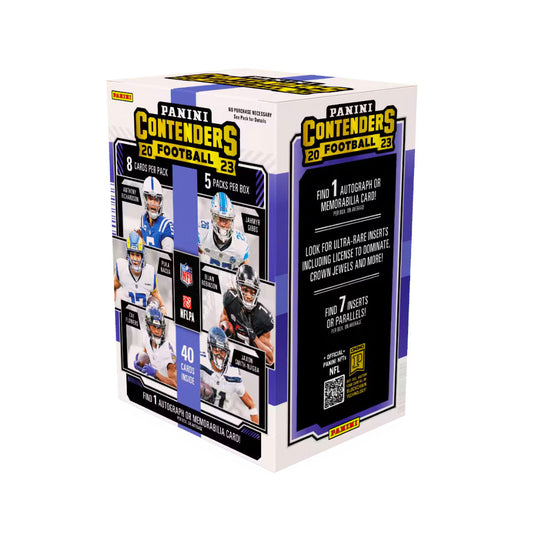 Experience the thrill of the gridiron with the 2023 Panini Contenders Football Hobby Blaster Box. This box contains exclusive packs with autographs and memorabilia cards, providing endless excitement and collectible treasures. Get ready to score big with this must-have for any football fan!