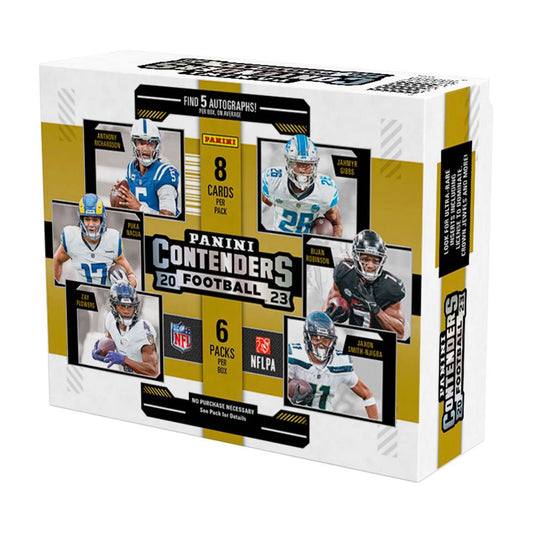 Get ready for the ultimate football experience with the 2023 Panini Contenders Football Hobby Box! This must-have box includes all the features you need to take your football game to the next level. From exclusive cards to thrilling game predictions, this box has it all. Don't miss out on this opportunity to elevate your love for the game!