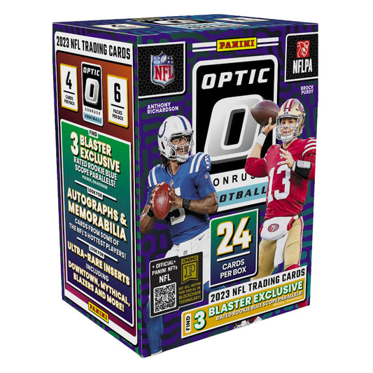 Experience the thrill of the upcoming 2023 football season with the Panini Donruss Optic Blaster Box. Get exclusive hobby cards and chase rare inserts. Plus, find special parallels and autographs of your favorite players. Start your collection today and dominate your league like a pro!